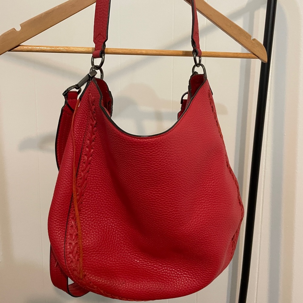 Rebecca Minkoff Chili Red Hobo Crossbody Bag with gunmetal hardware